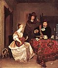 Famous Playing Paintings - A Young Woman Playing a Theorbo to Two Men
